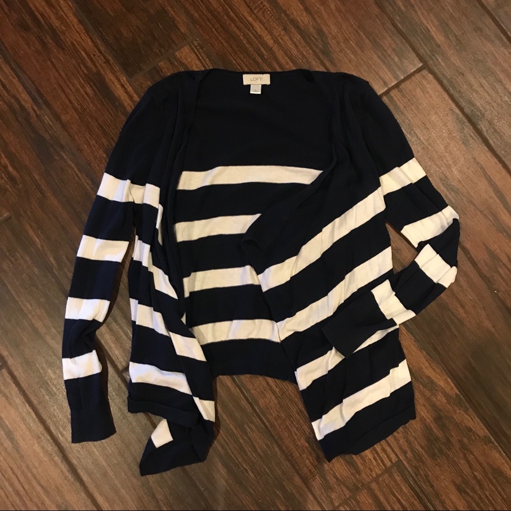 Navy and White Striped Cardigan